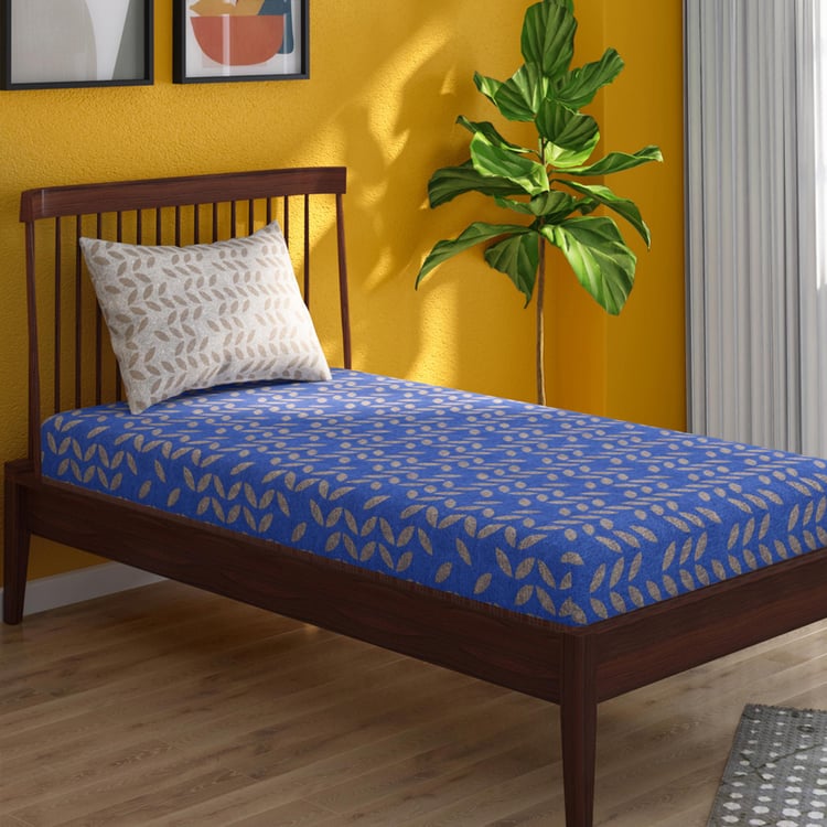 PORTICO Hashtag Blue Printed Cotton Single Bed Sheet Set- 150x224cm - 2Pcs