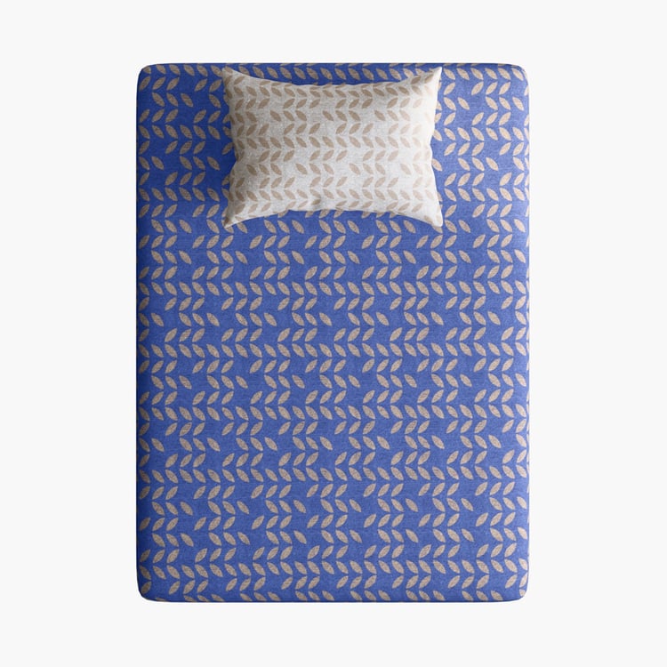 PORTICO Hashtag Blue Printed Cotton Single Bed Sheet Set- 150x224cm - 2Pcs