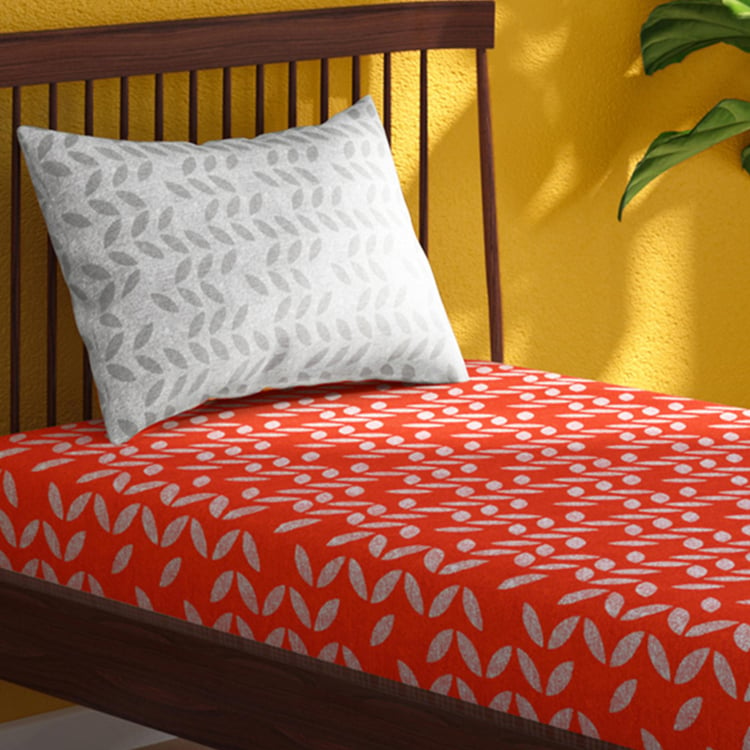 PORTICO Hashtag Red Printed Cotton Single Bedsheet Set - 150x224cm - 2Pcs