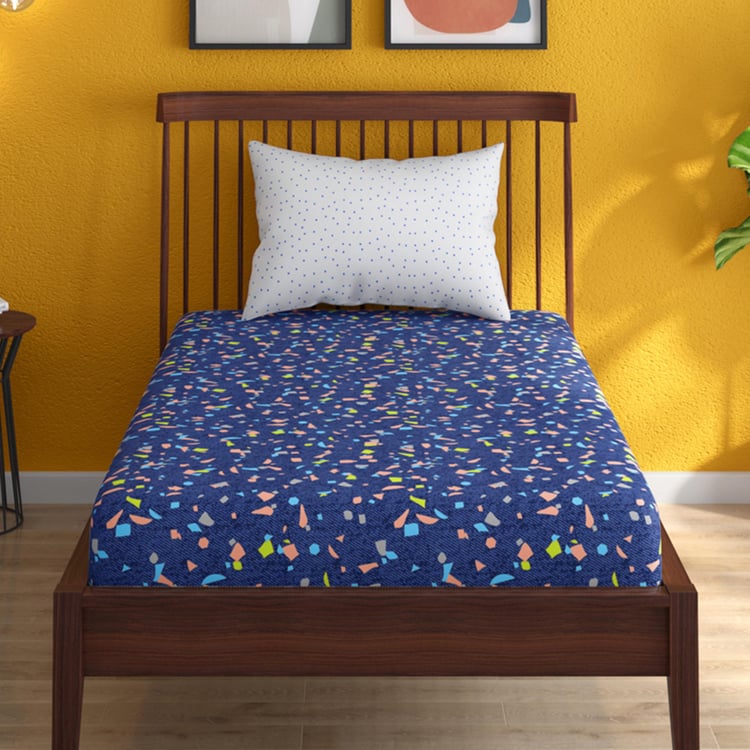 PORTICO Hashtag Blue Printed Cotton Single Bedsheet - 150x224cm