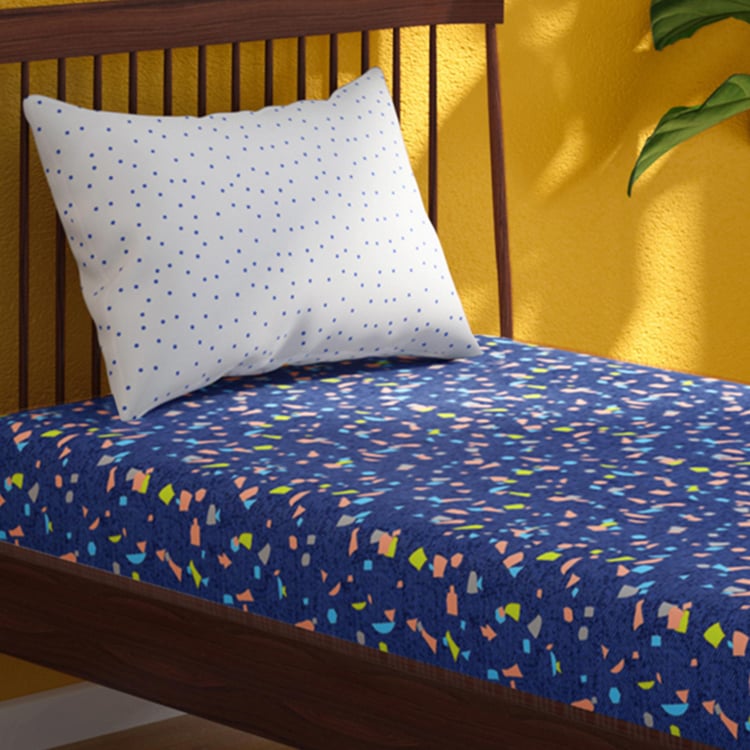 PORTICO Hashtag Blue Printed Cotton Single Bedsheet - 150x224cm