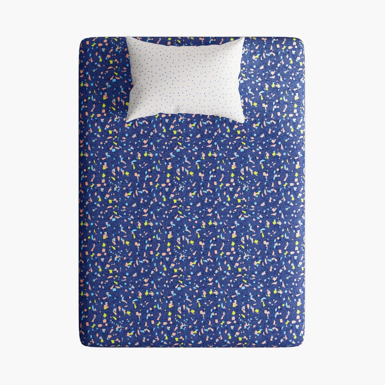 PORTICO Hashtag Blue Printed Cotton Single Bedsheet - 150x224cm