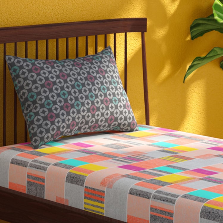PORTICO Hashtag Multicolour Printed Cotton Single Bedsheet Set - 150x224cm - 2Pcs