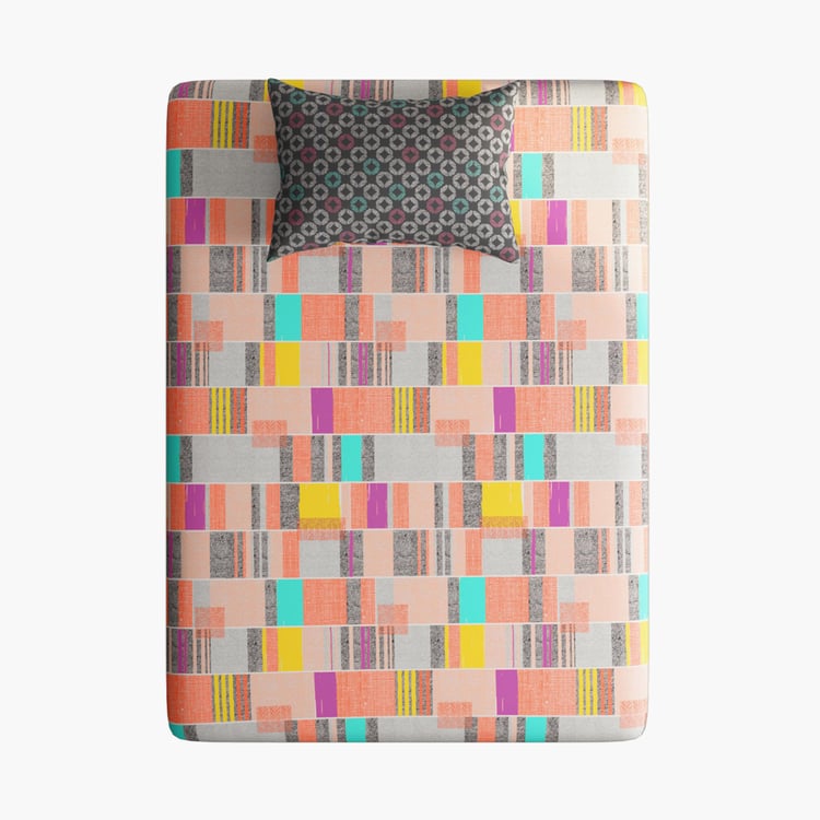 PORTICO Hashtag Multicolour Printed Cotton Single Bedsheet Set - 150x224cm - 2Pcs
