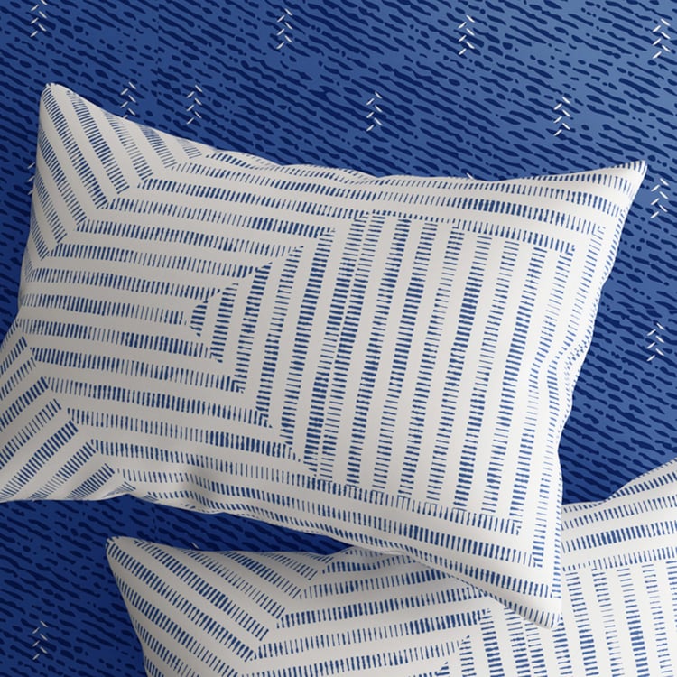 PORTICO Hashtag Blue Solid Cotton Single Bedsheet Set - 150x224cm - 2Pcs