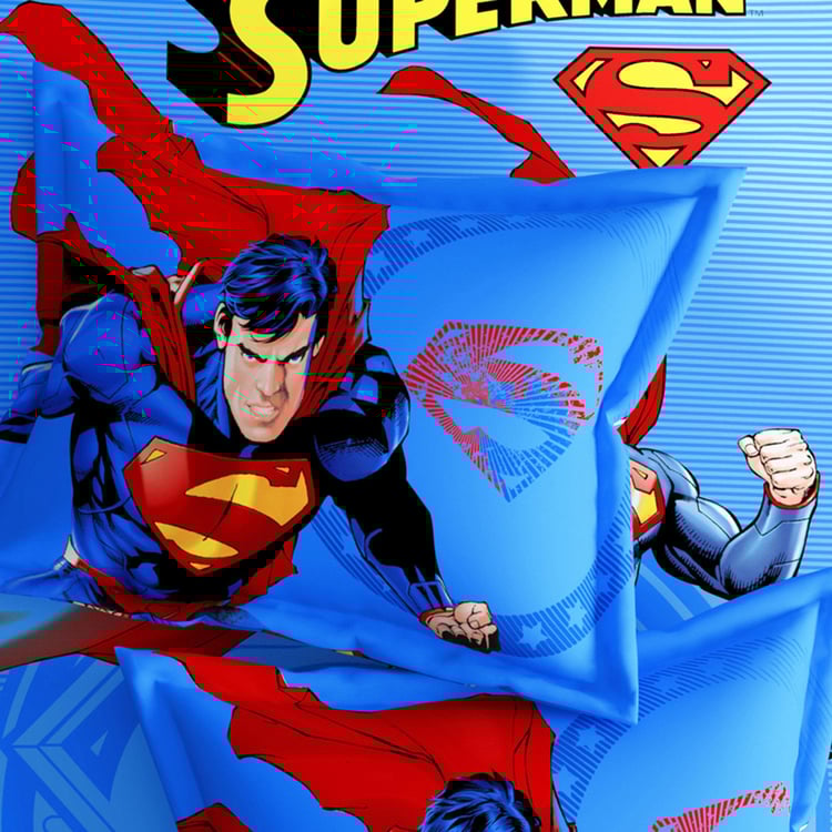 PORTICO License Multicolor Superman Printed Single Linen Bedsheet with Pillow Cover - 2 Pc