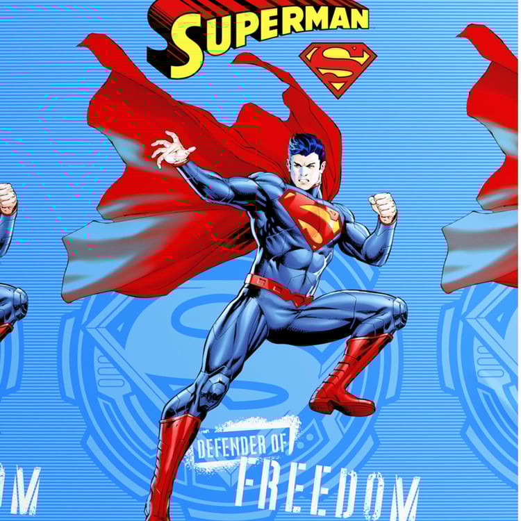 PORTICO License Multicolor Superman Printed Single Linen Bedsheet with Pillow Cover - 2 Pc