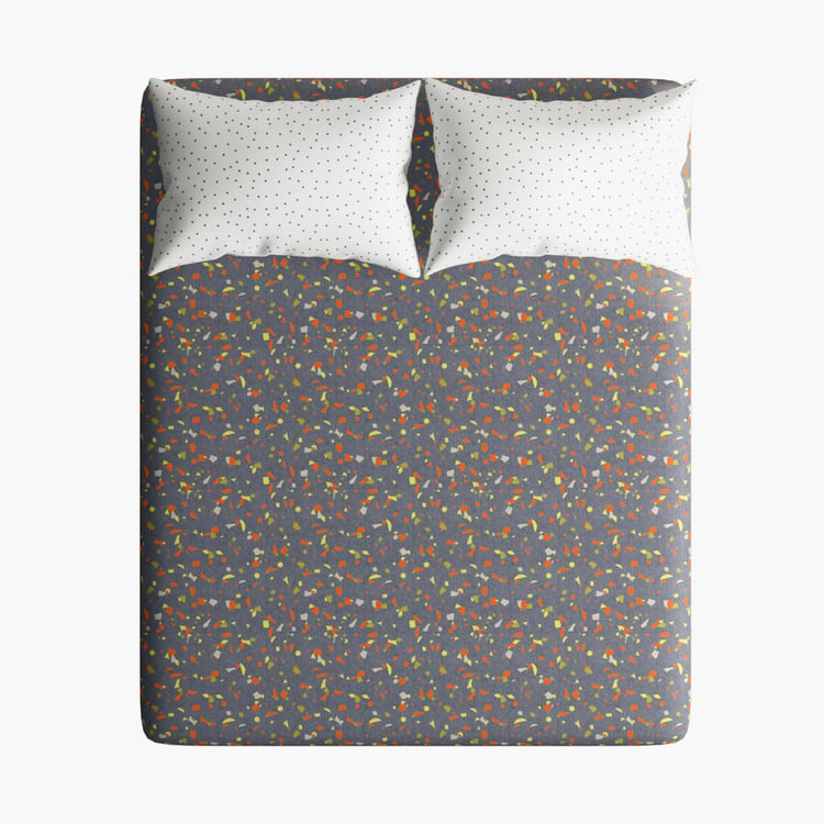 PORTICO Hashtag Grey Printed Cotton King Bedsheet Set - 229x274cm - 3Pcs