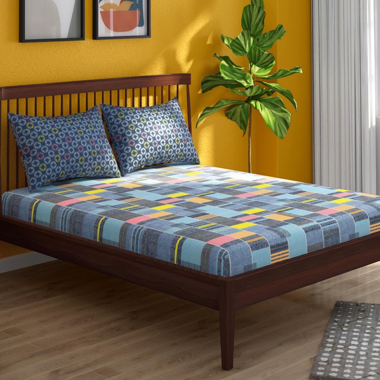 PORTICO Hashtag Multicolour Printed Cotton King Bedsheet Set - 229x274cm - 3Pcs