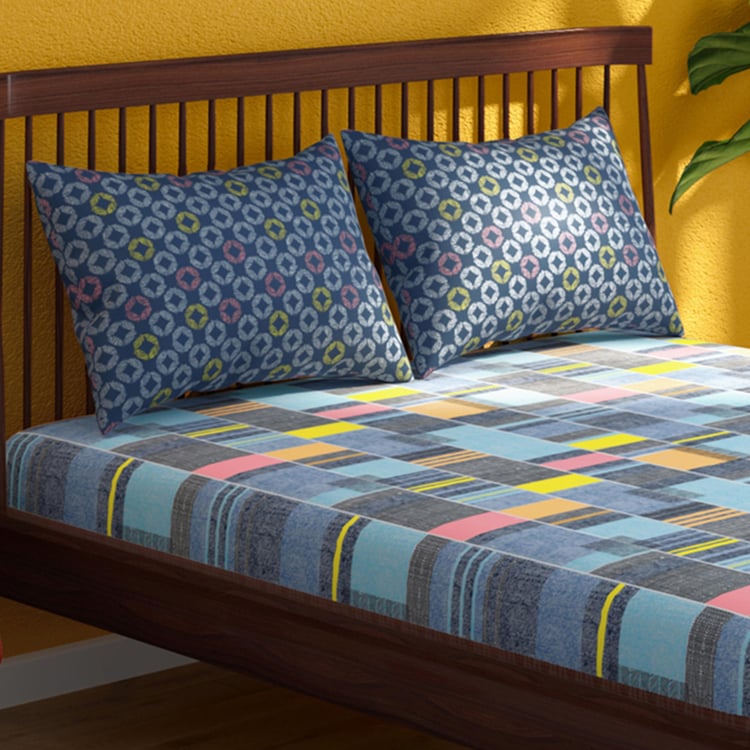 PORTICO Hashtag Multicolour Printed Cotton King Bedsheet Set - 229x274cm - 3Pcs