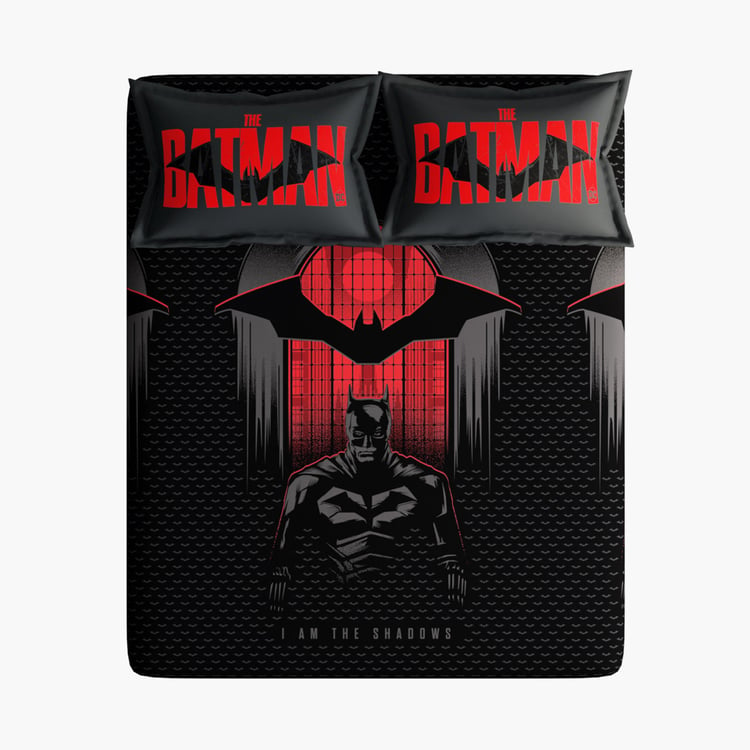PORTICO License Black Batman Print Cotton Super King Bedsheet Set - 274x274cm - 3Pcs