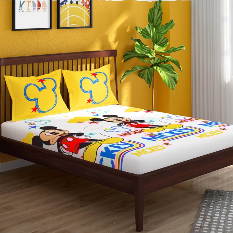 PORTICO License Multicolour Mickey Mouse Printed Cotton Super King Bedsheet Set - 274x274cm - 3Pcs
