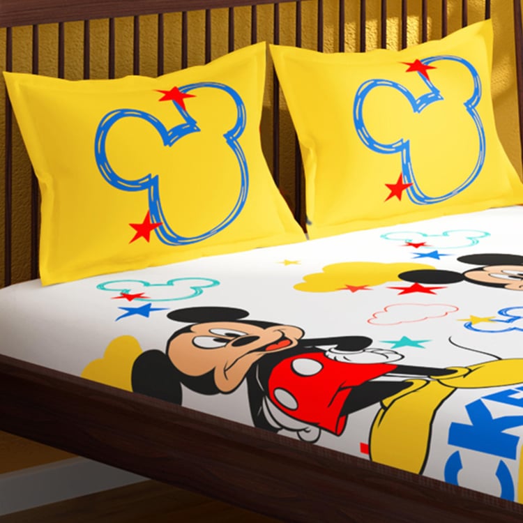 PORTICO License Multicolour Mickey Mouse Printed Cotton Super King Bedsheet Set - 274x274cm - 3Pcs