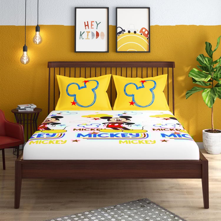 PORTICO License Multicolour Mickey Mouse Printed Cotton Super King Bedsheet Set - 274x274cm - 3Pcs