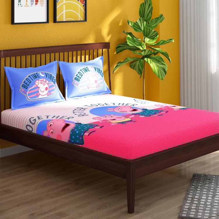 PORTICO License Pink Printed Cotton Super King Bedsheet Set - 274x274cm - 3Pcs