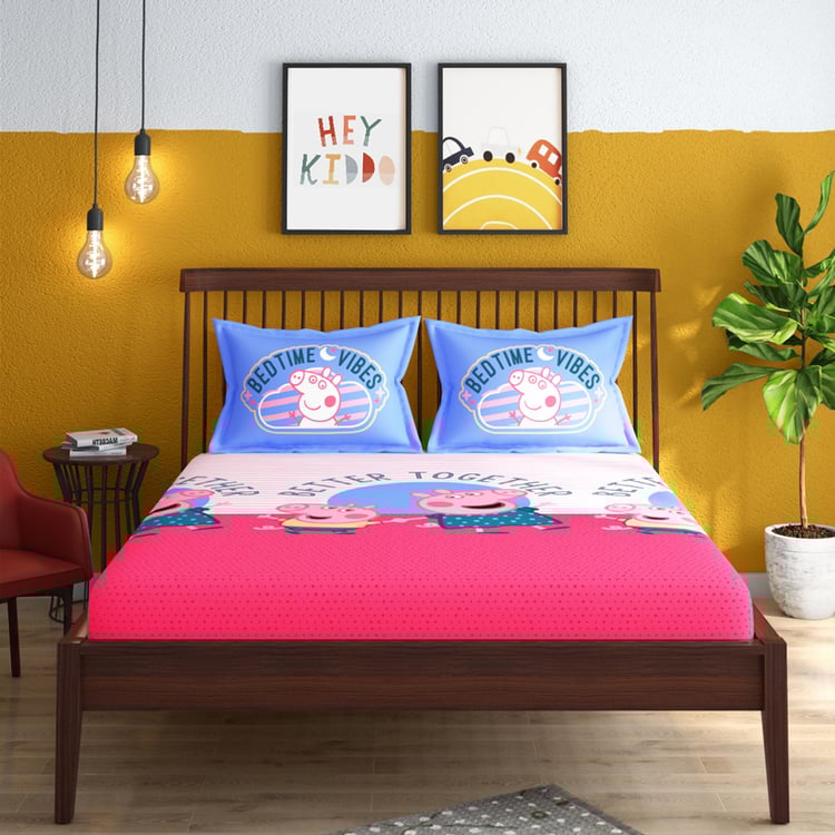 PORTICO License Pink Printed Cotton Super King Bedsheet Set - 274x274cm - 3Pcs