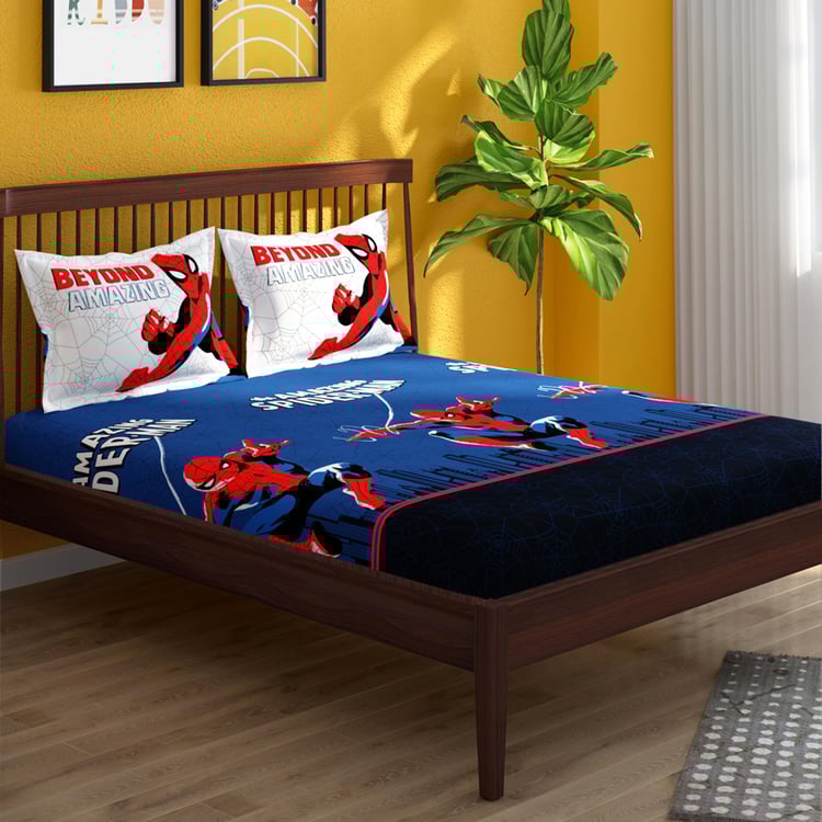 PORTICO License Blue Spiderman Printed Cotton Super King Bedsheet Set - 274x274cm - 3Pcs