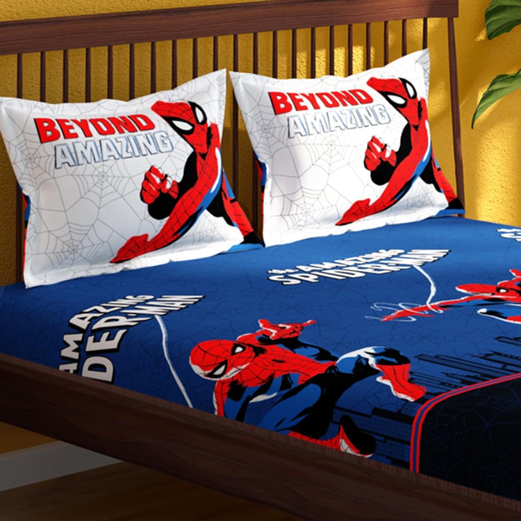 PORTICO License Blue Spiderman Printed Cotton Super King Bedsheet Set - 274x274cm - 3Pcs