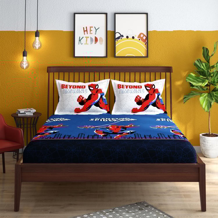 PORTICO License Blue Spiderman Printed Cotton Super King Bedsheet Set - 274x274cm - 3Pcs