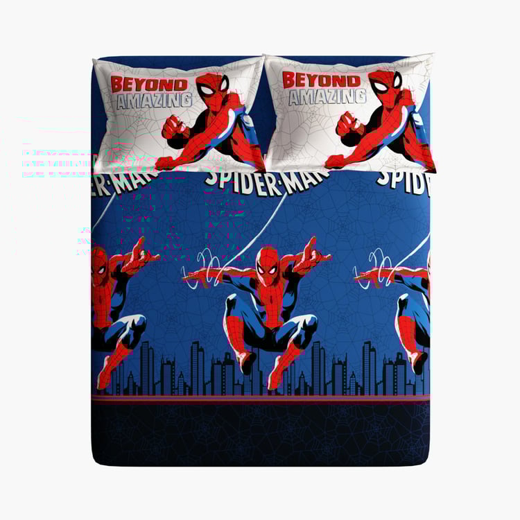 PORTICO License Blue Spiderman Printed Cotton Super King Bedsheet Set - 274x274cm - 3Pcs