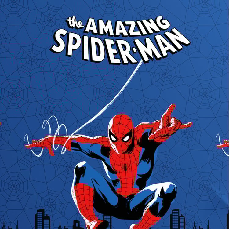PORTICO License Blue Spiderman Printed Cotton Super King Bedsheet Set - 274x274cm - 3Pcs