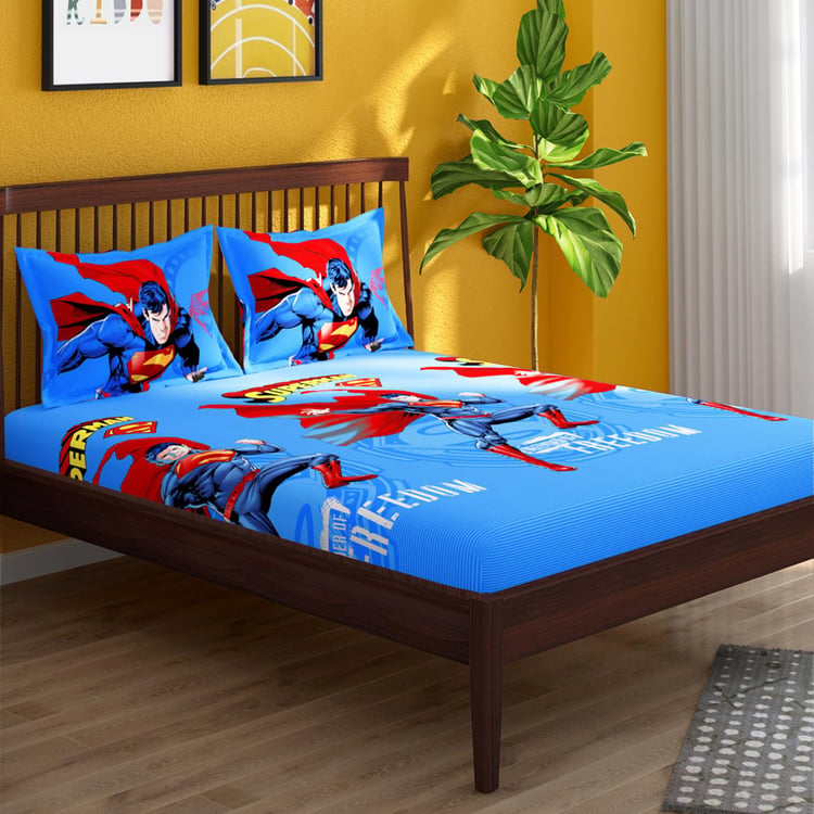 PORTICO License Blue Spiderman Printed Super King Bedsheet Set - 274x274cm - 3Pcs