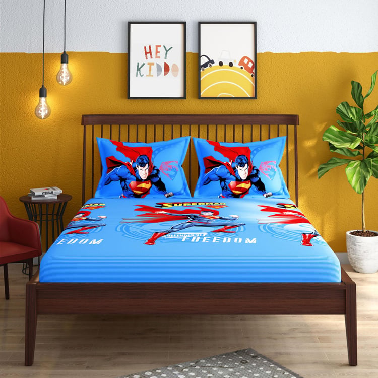 PORTICO License Blue Spiderman Printed Super King Bedsheet Set - 274x274cm - 3Pcs