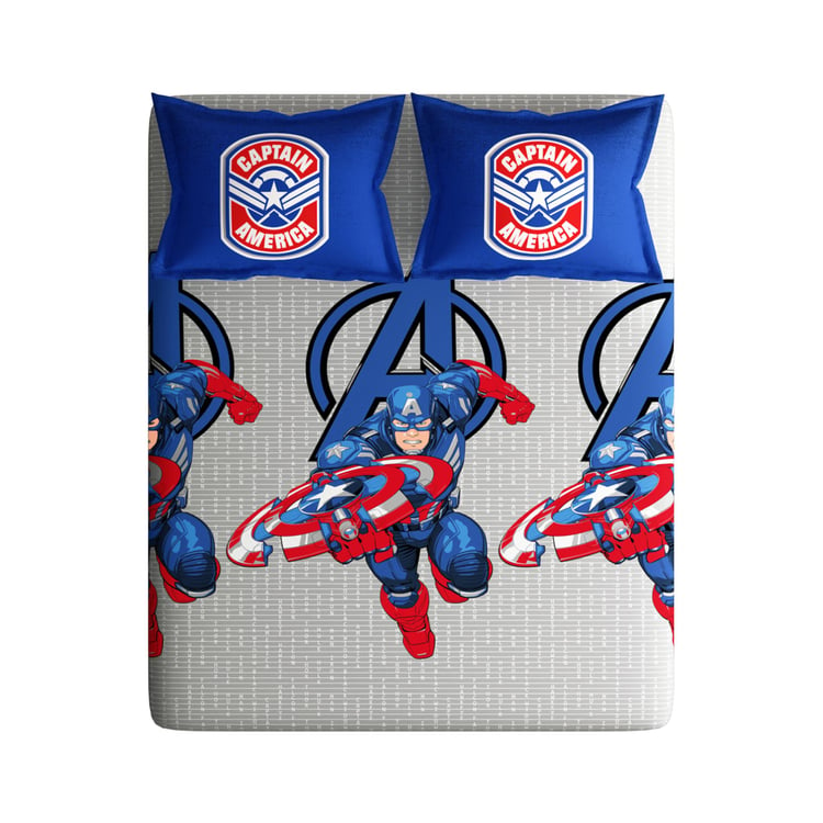 PORTICO License Blue and Grey Captain America Printed Super King Bedsheet Set - 274x274cm - 3Pcs