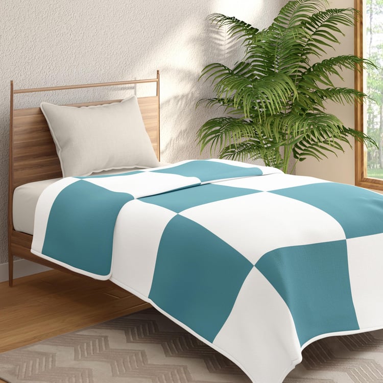 PORTICO Green Checked Cotton Single Bed Dohar - 150x250cm