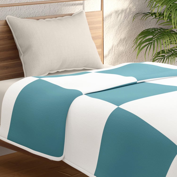 PORTICO Green Checked Cotton Single Bed Dohar - 150x250cm