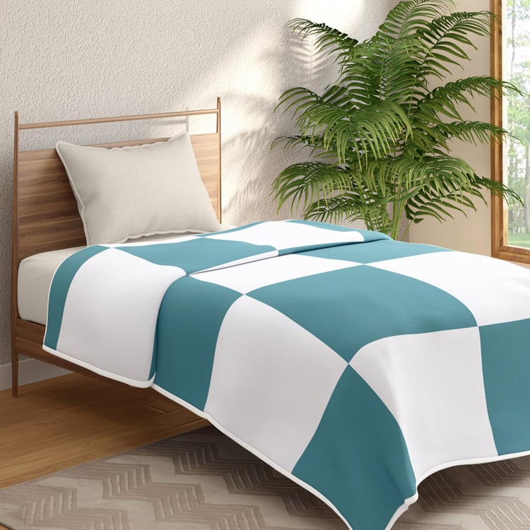 PORTICO Green Checked Cotton Single Bed Dohar - 150x250cm