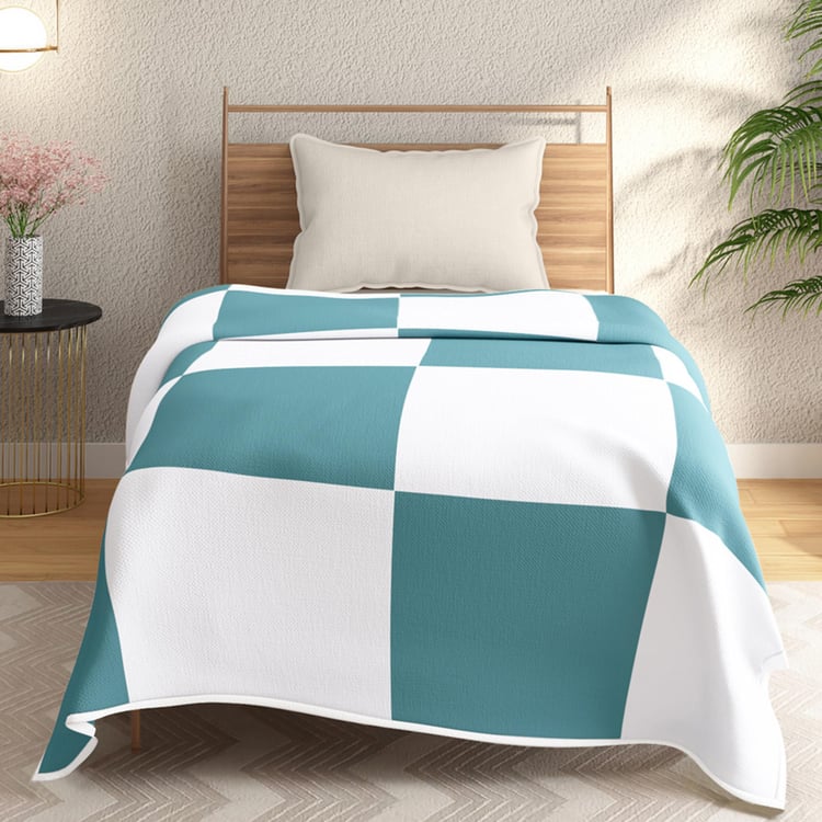 PORTICO Green Checked Cotton Single Bed Dohar - 150x250cm