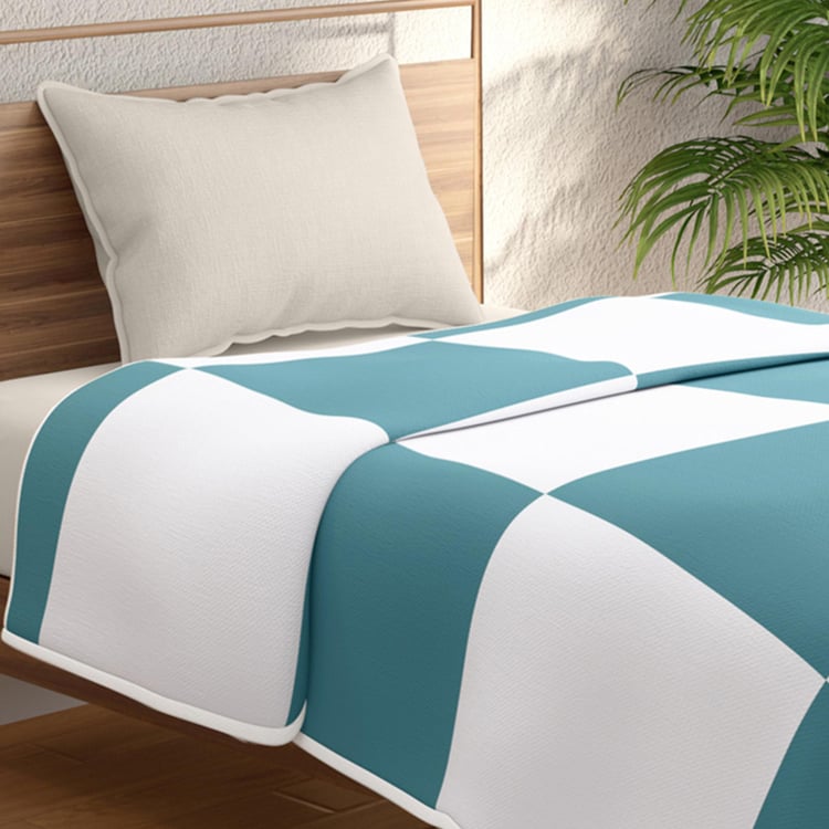 PORTICO Green Checked Cotton Single Bed Dohar - 150x250cm