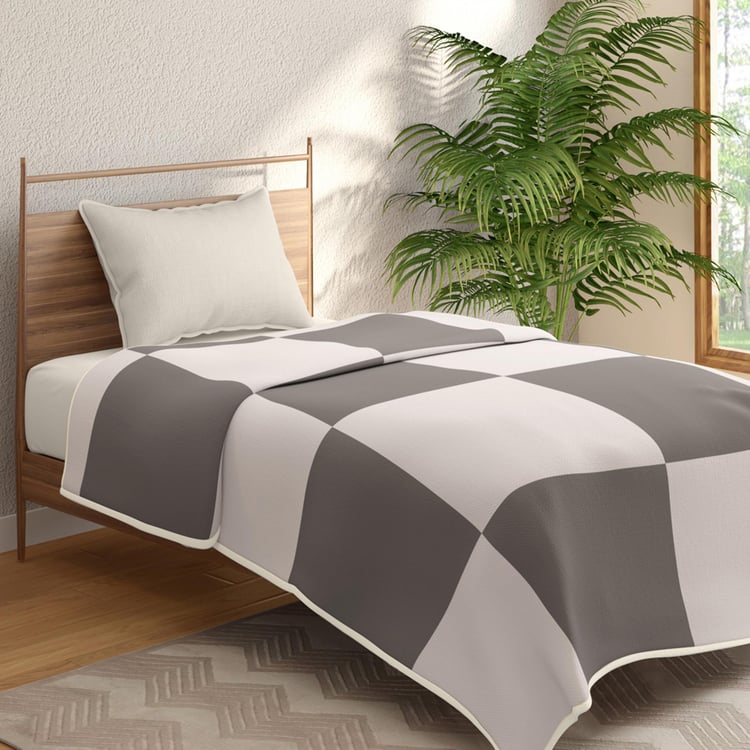 PORTICO Grey Checked Cotton Single Bed Dohar - 150x250cm