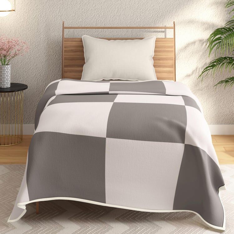 PORTICO Grey Checked Cotton Single Bed Dohar - 150x250cm