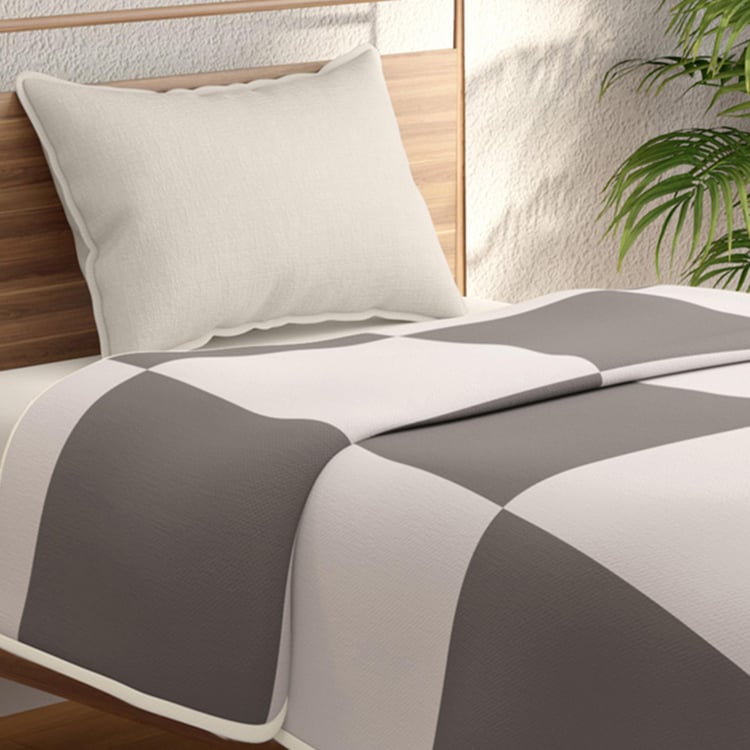 PORTICO Grey Checked Cotton Single Bed Dohar - 150x250cm