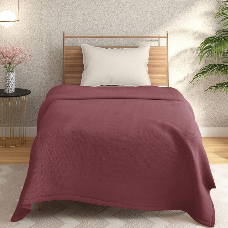 PORTICO Solace Maroon Textured Cotton Single Dohar - 152x220cm