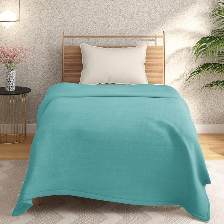 PORTICO Solace Blue Textured Cotton Single Dohar - 150x224cm