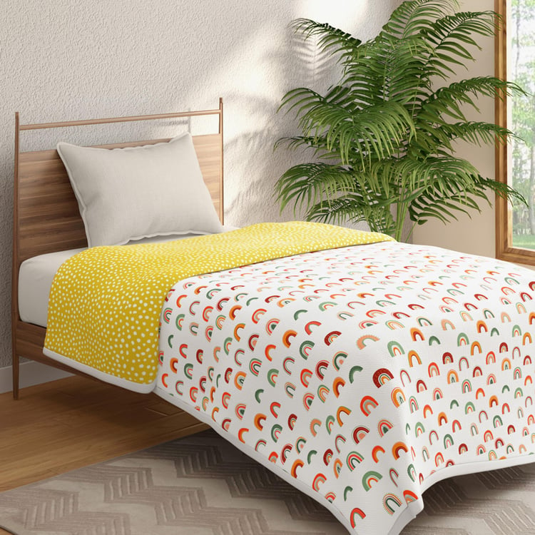 PORTICO Poppy White Printed Cotton Single Bed Dohar - 140x228cm