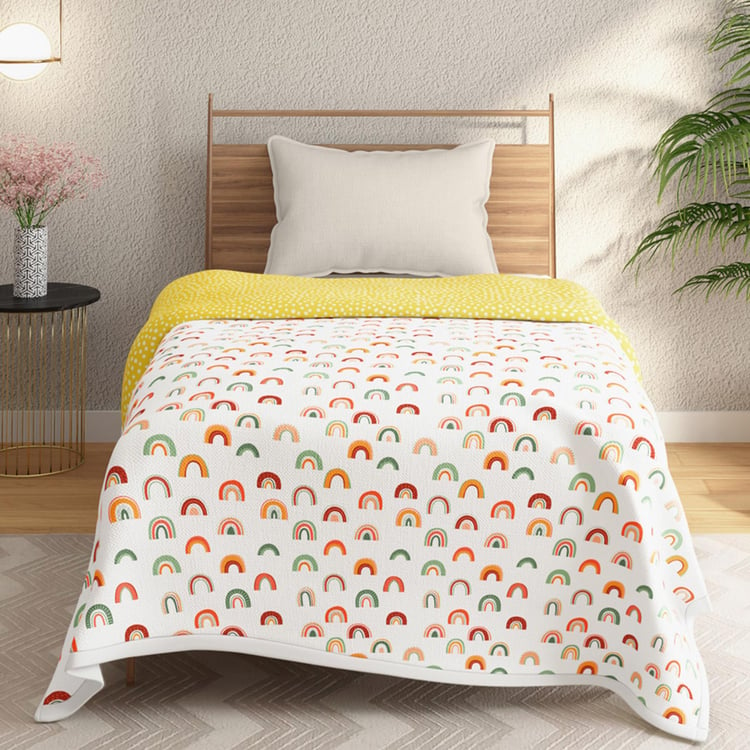 PORTICO Poppy White Printed Cotton Single Bed Dohar - 140x228cm