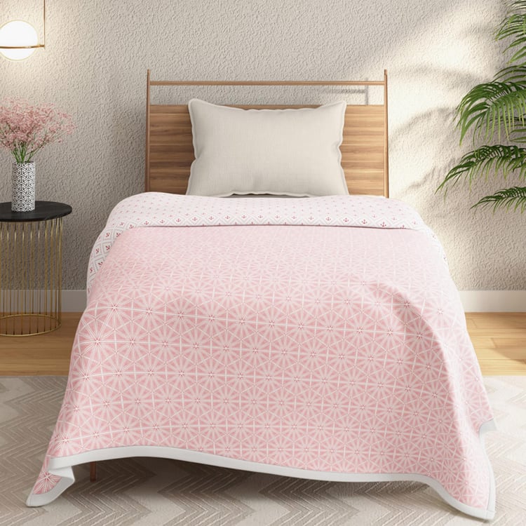 PORTICO Poppy Red Printed Cotton Single Bed Dohar - 140x228cm