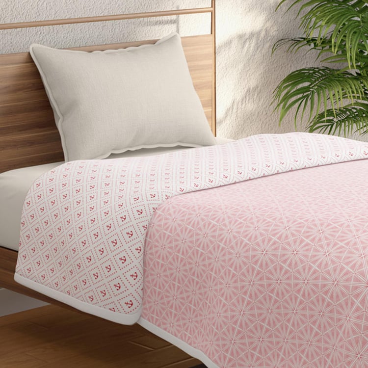PORTICO Poppy Red Printed Cotton Single Bed Dohar - 140x228cm