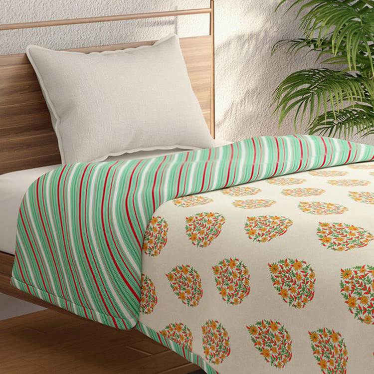 PORTICO Gulmohar Beige Printed Cotton Single Bed Dohar - 140x228cm