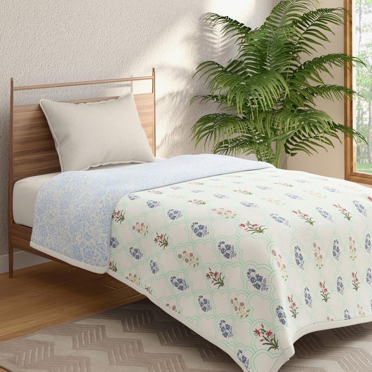 PORTICO Shalimaar White Printed Cotton Single Bed Dohar - 140x228cm