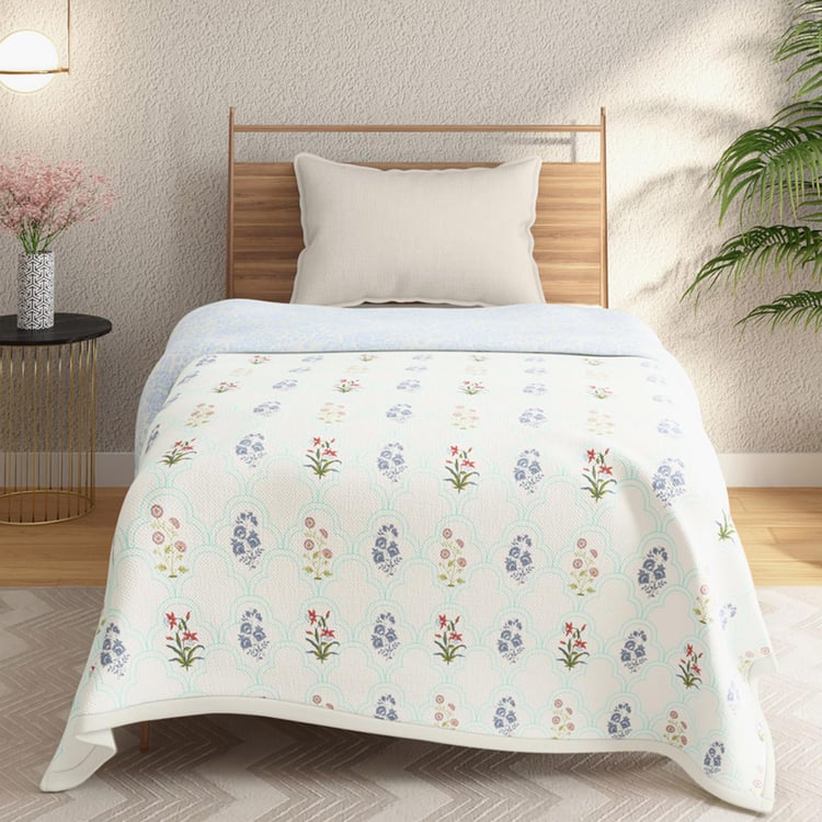 PORTICO Shalimaar White Printed Cotton Single Bed Dohar - 140x228cm