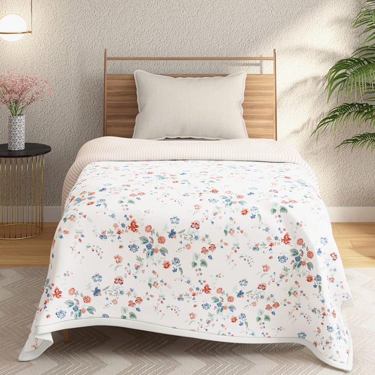 PORTICO Melange White Printed Cotton Single Bed Dohar - 140x228cm