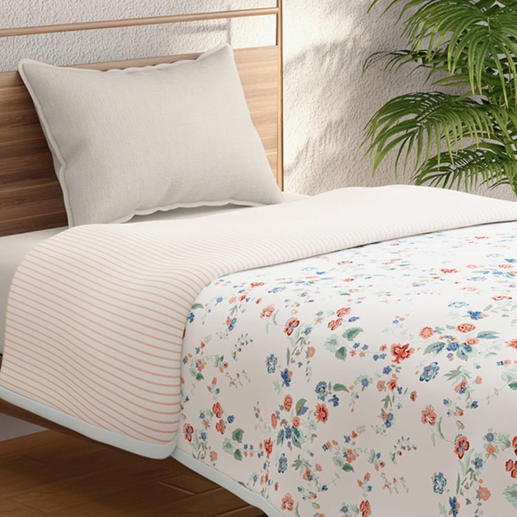 PORTICO Melange White Printed Cotton Single Bed Dohar - 140x228cm