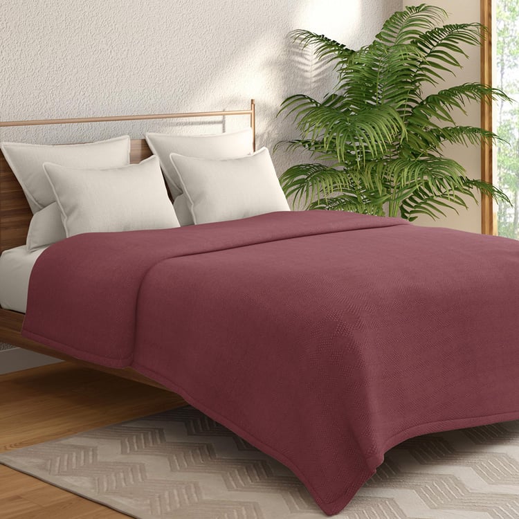 PORTICO Solace Maroon Textured Cotton Queen Dohar - 224x244cm