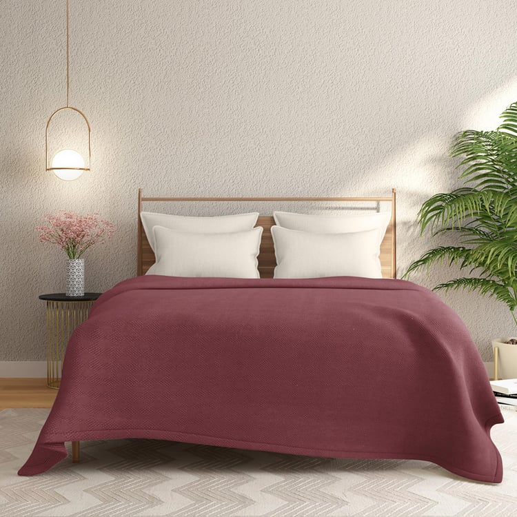 PORTICO Solace Maroon Textured Cotton Queen Dohar - 224x244cm