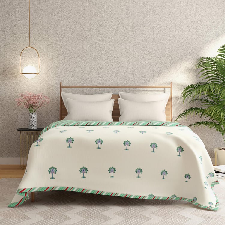 PORTICO Gulmohar White Printed Cotton Queen Bed Dohar - 228x248cm